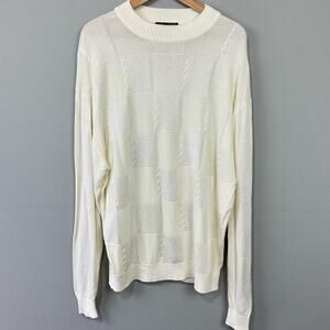 Vintage 90s Tulliano Ivory‎ Knit Sweater Size XL Crew Neck Pullover Checkerboard